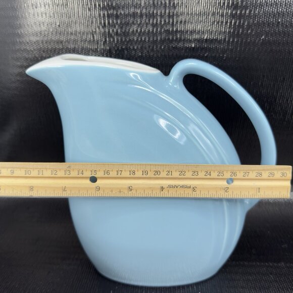 Vintage Hall Pottery Nora Pitcher Carafe Jug Pale Blue White Inside Stoneware - Picture 3 of 11